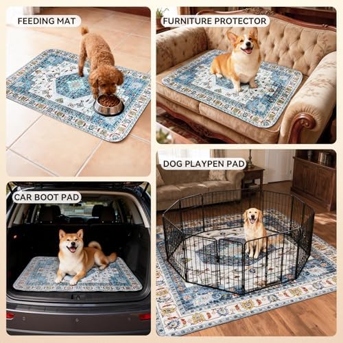 Washable Pee Pads for Dogs, Stylish Absorbent Reusable Training Dog Pads, Non-Slip and Leak-Proof Puppy Pads, Potty Pads for Crates, Whelping, Playpen, Bed and Floors (Blue Medallion, 18" x 24" 2PACK)