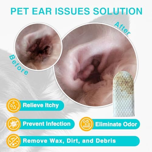 TroisAmis Pet Ear Cleaning Finger Wipes for Dog and Cat, Thick Dog Ear Cleaner Wipes with Gentle and Natural Ingredient, Remove Earwax, Debris-Sooth &Deodorize-Relieve Ear Itch & Inflammation-50 Count