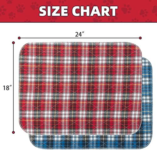 KOOLTAIL Washable Pee Pads for Dogs - Waterproof & Non-Slip Plaid Puppy Potty Training, Reusable Whelping Pad, Dog Food Feeding Mat, Red & Blue