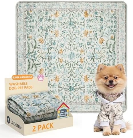 Lahome Botanical Washable Reusable Pee Pads for Dogs, 2 Pack, Beige, 36x36