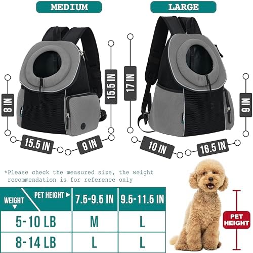 PetAmi Dog Carrier Backpack, Hands Free Front Pet Carrier, 10 lbs, Gray
