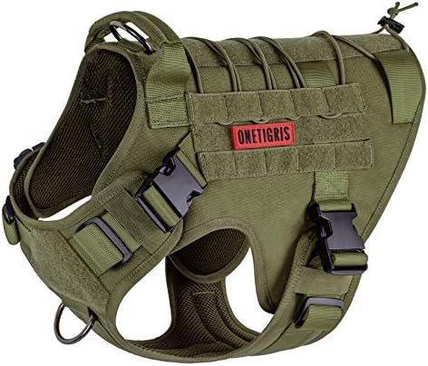 OneTigris Tactical Dog Harness, No-Pull Dog Vest with Leash Clips Green M