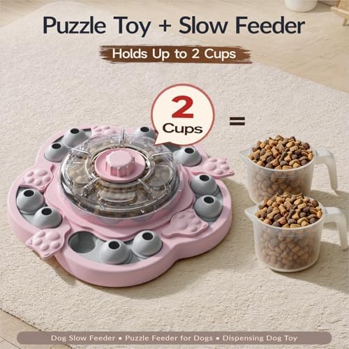 KADTC 3-Level Dog Puzzle Toy, Spin to Release Treat Dispenser, Slow Feeder