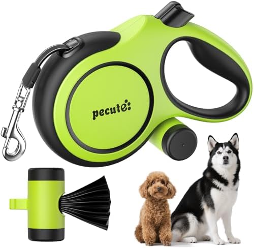 Pecute Retractable Dog Leash 26ft for Large Dogs with Poop Bag Holder