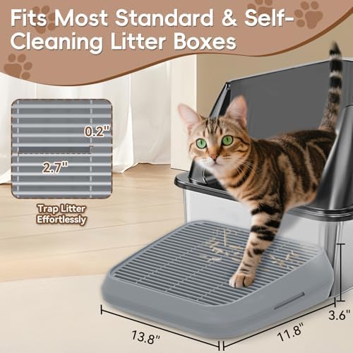 Elevated Litter Box Ramp/Steps for Kittens & Old Cats,Washable Litter Catcher Stairs for Automatic Cat Litter Box,Anti-Tracking Cat Litter Mat Pedal with Filter,Easy to Clean (Dark Grey)
