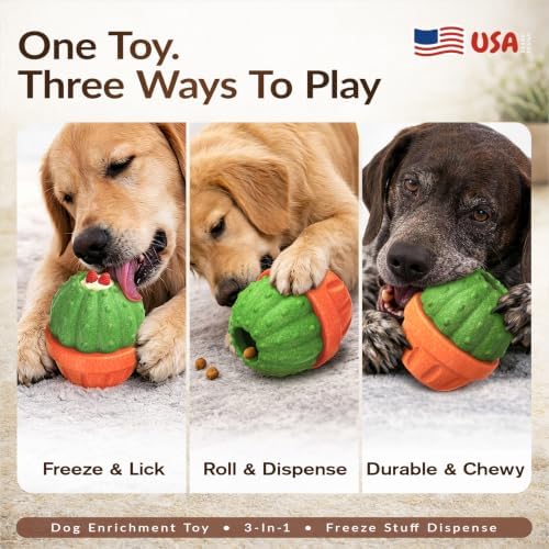 KADTC L, 3 in 1, Frozen Treat Dog Toy, Kibble Dispenser & Chew & Lick Ball