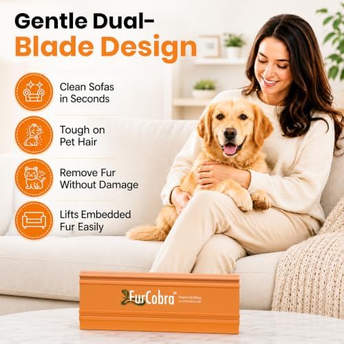 Pro Pet Hair Remover 4.3” – Dog & Cat Hair Remover for Car, Couch, Carpet, Bed & Furniture – Reusable Dual-Blade Pet Hair Scraper for Auto Detailing, Home & Upholstery
