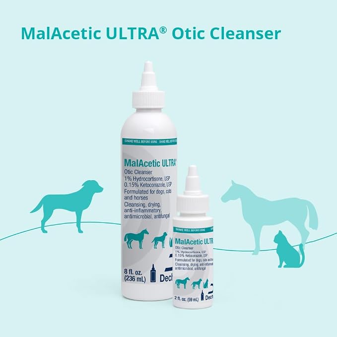 MalAcetic Ultra® Otic Cleanser for Dogs, Cats and Horses, 2 FL Oz | Cleansing, Drying, Anti-Inflammatory; Packaging May Vary
