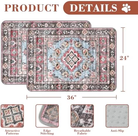 Washable Pee Pads for Dogs, 2 Pack Reusable Puppy Pads Absorbent Training Pads for Dogs Waterproof Dog Mat Non-Slip Whelping Pet Mat (Pink, 36“×24”-2Pack)