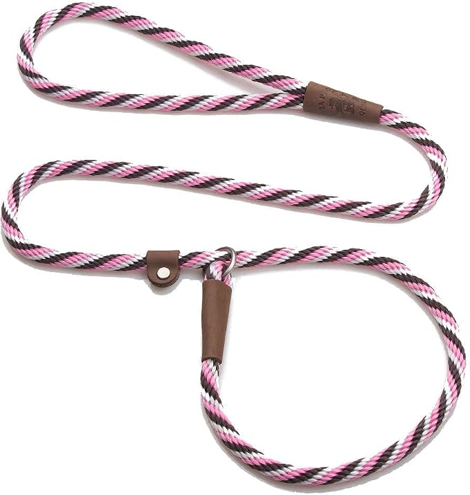 Mendota Pet Slip Leash - Dog Lead and Collar Combo - Made in The USA - Pink Chocolate, 1/2 in x 4 ft - for Large Breeds
