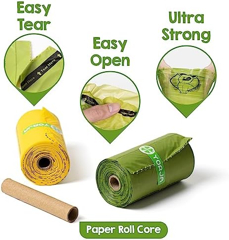 Dog Poop Bags Rolls with OK biobased Certified, 360 Pet Waste Bags, 100% Leak Proof Extra Thick and Strong Corn Starch Based