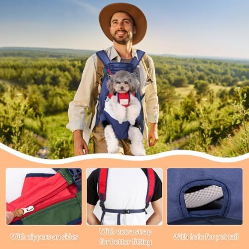 Dog Backpack Carrier Small Dog Backpack, Pet Dog Front Backpack Legs Out Dog Chest Carrier for Small Dogs, Cat Backpack Carrier Dogs Travel Back Pack Hands-Free Hiking Bike Motorcycle (Size:11–19 lbs)