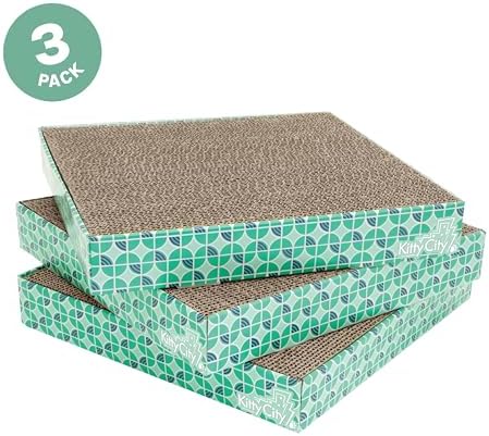 Kitty City Cat Scratcher Refill – 3-Pack Durable Corrugated Cardboard Scratch Pads with Catnip – Double-Sided for Longer Use, Cat Claw Maintenance & Furniture Protection - Size: 13.25" x 13.25"