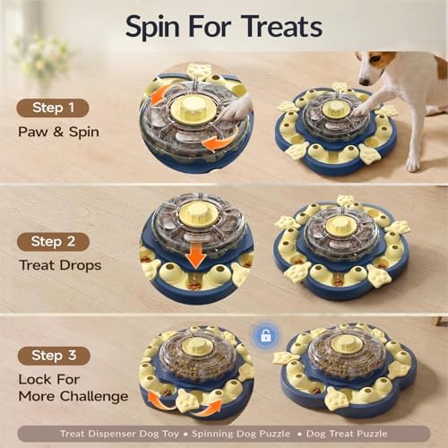 KADTC 3-Level Dog Puzzle Toy, Spin to Release Treat Dispenser & Slow Feeder