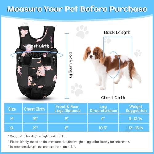 Petmolico Pet Dog Carrier Backpack, Adjustable Dog Legs-Out Front Backpack, Hands-Free Cat Pup Front Carrier Travel Bag, Easy-fit for Traveling Hiking for Small Medium Dogs, XL, Pink Rose