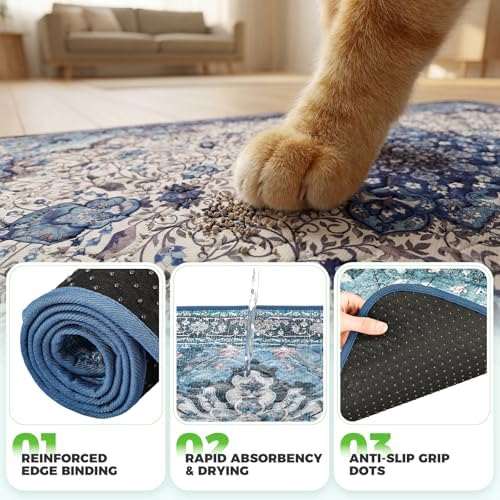Hompet Cat Litter Mat 2 Pack, 24x60 Large Machine Washable Trapping Mats for Cats, Super Absorbent & Urine-Proof Cat Litter Box Mat for Floor, Waterproof & Non Slip Kitty Litter Rug