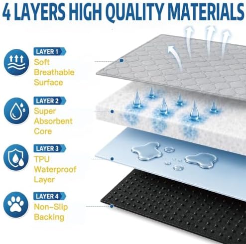 Washable Pee Pads for Dogs, 18x24 Light Grey 4 Pack