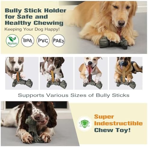 Tree Stump Dog Puzzle Toy for Medium/Large Dogs – Interactive Chew Toy with Frozen Treat Molds & Peanut Butter Grooves, Tree Trunk Bully Stick Holder for Dogs, Fits Various Bully Sticks