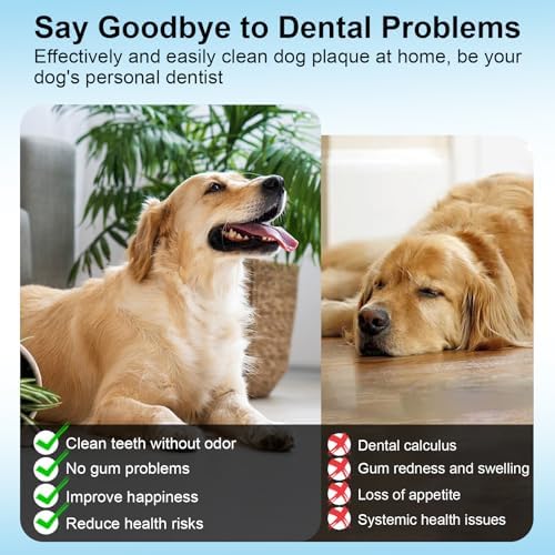 Ultrasonic Dog Plaque Remover Tool, 3 Modes Plaque and Tartar Remover for Dogs, Low Noise Sonic Dog Tartar Remover Dogs Plaque Remover with Toothbrush 2 Cleaning Head for Pet Dental Care