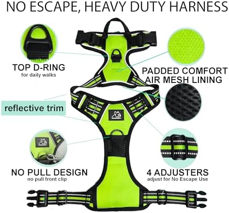 Funny Fur Grace - Neon Green 3-in-1 Comfort Fit Adventure Dog Walking Set: Adjustable Escape-Proof Harness,16ft Retractable Leash with Anti-Slip Handle, Pup Bags, for Dogs #funnyfurgrace