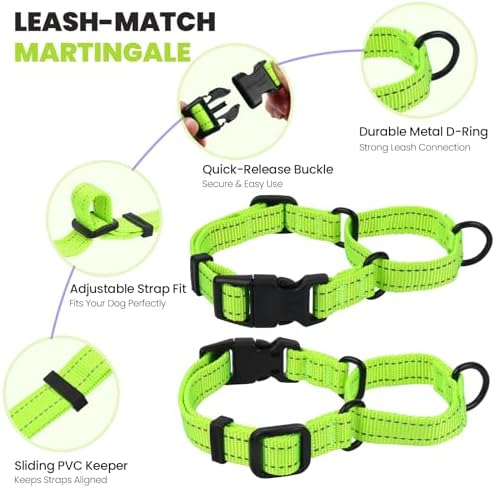 VIVAGLORY Double Handle Dog Leash Twingrip, 5ft x 1in, M, Neon Yellow