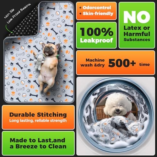 Hompet Washable Pee Pads for Dogs, 28"x19", 2-Pack Thick Heavy Absorbency Reusable Pee Pads Prevent Leakage Non-Slip, Pet Training Pads for Puppy Playpen, Crate, Potty, Floor, Bed, Sofa