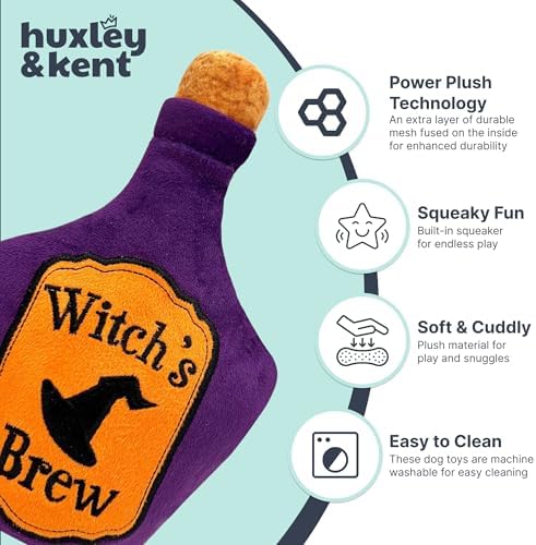 Huxley & Kent Halloween Funny Dog Toy w/Squeaker – Power Plush Squeaky Dog Toys for Small, Medium & Large Dogs – Soft Stuffed Animal for Indoor Play & Fetch - Witch's Brew, One Size