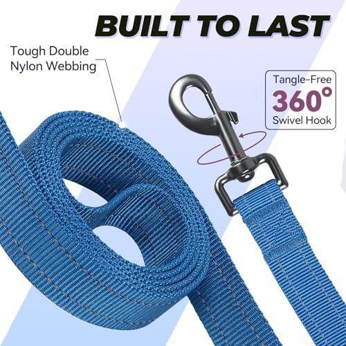 VIVAGLORY Double Handle Dog Leash Twingrip, 4ft x 1in, Navy