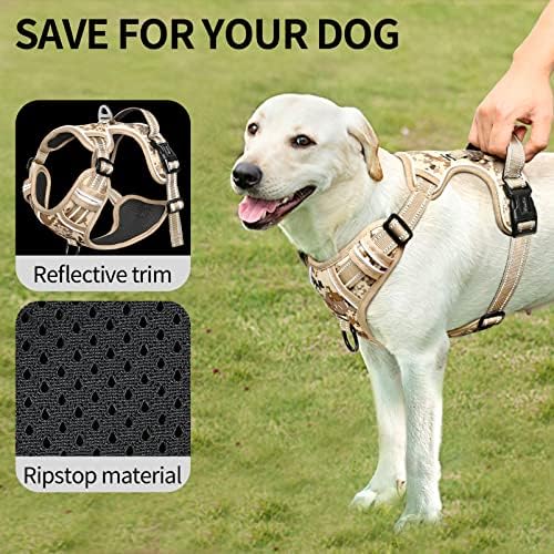 HEELE Dog Harness, No Pull Adjustable Padded Reflective Harness for Small Medium Large Dogs with Handle for Walking Training, Camo Tan, S