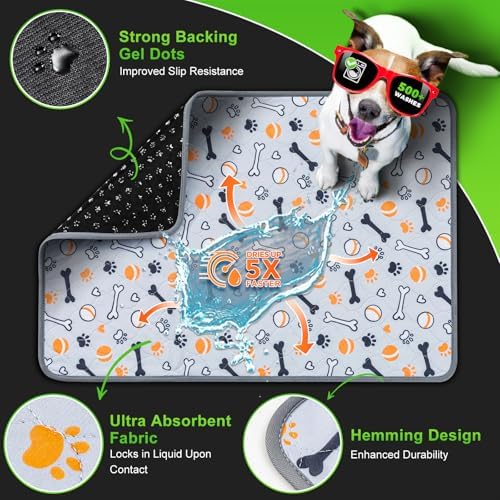 Hompet Washable Pee Pads for Dogs, 28"x19", 2-Pack Thick Heavy Absorbency Reusable Pee Pads Prevent Leakage Non-Slip, Pet Training Pads for Puppy Playpen, Crate, Potty, Floor, Bed, Sofa