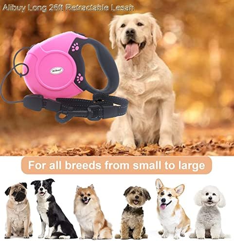 Retractable Dog Leash 26ft,360° Tangle-Free Long Cord Pets Puppy Walking Leashes,Non-Slip Handle for Small Medium Large Dogs,Up to 110 lbs (Pink)