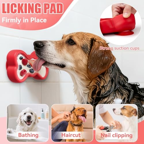 Lick Mat for Dogs, Animire Anti-Spilled Bow Tie Lick Bowls for Anxiety Relief, Silicone Slow Feeder Licking Pad with Suction Cups, Freezeable Dog Enrichment Toy for Boredom and Distraction(Red,L)