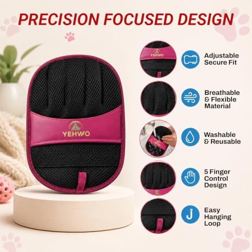 Pet Hair Remover Glove for Dogs & Cats - Reusable Double-Sided Electrostatic Grooming Mitt for Couch, Car Seats, Furniture, & Clothing - Washable Fur & Lint Removal Tool (1 Pack) Burgundy