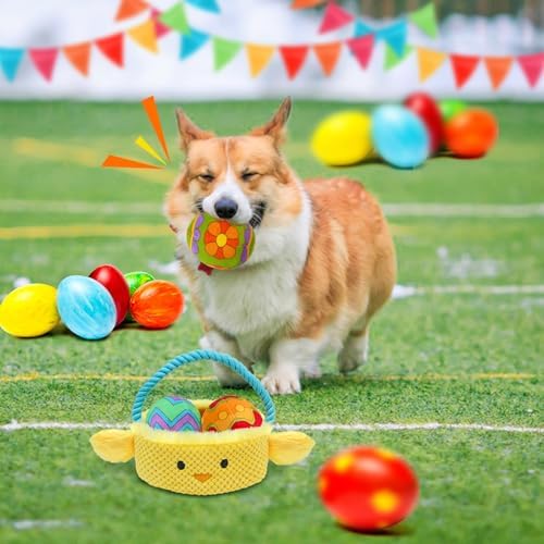 Easter Dog Toys, Easter Basket Hide and Seek Dog Toy, Squeaky Interactive Puzzle Dog Toys Built-in Crinkle Paper for Boredom and Stimulation, Easter Dog Gifts for Small and Medium Dogs
