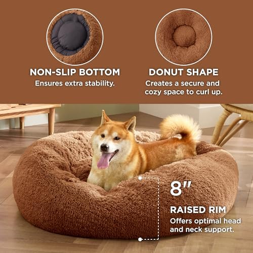 Bedsure Calming Dog Bed Medium Size Dog Donut Washable Pet Bed,30ins Copper