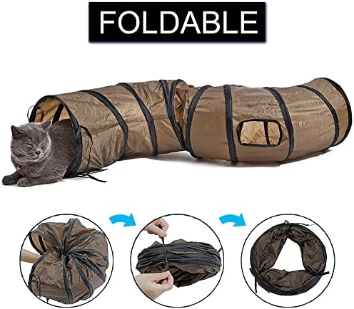Andiker Cat Tunnel, S-Shape Cat Tube Collapsible Kitten Play Toy with 2 Side Holes for Kitten Exercising Hiding Training and Running Cats Toy for Indoor Cats(Brown)