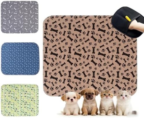 Puppy Pads with Pheromones, Washable Pee Pads for Dogs Potty Training, Reusable Dog Mat with Pet Hair Removal Gloves for Playpen, Crate, Whelping Box (Brown,M)