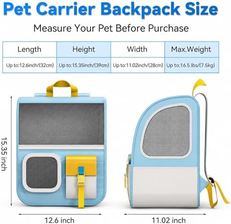 Large Cat Backpack Carrier with Front Window & Super Large Space, Designed for Long Adventures Travel Hiking, Pet Carrier Backpack for Cats Small Puppies up to 16.5lbs, Blue