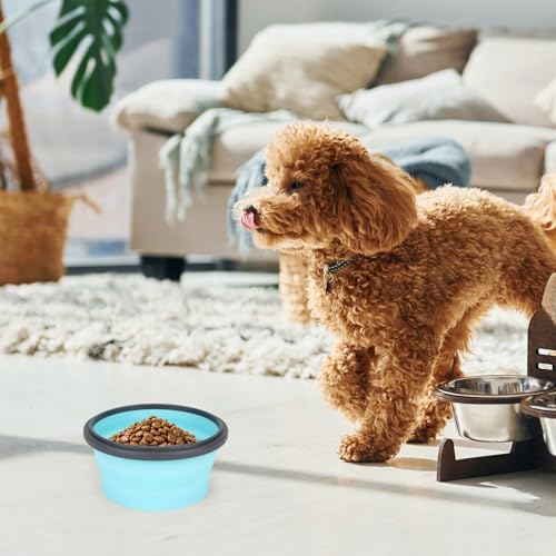2pcs Collapsible Dog Bowls, Silicone Food & Water Travel Bowl with Lid Portable Expandable Pet Feeding & Drinking Cup/Saucer for Walking, Kennels, and Camping 350ml (Green, Blue)
