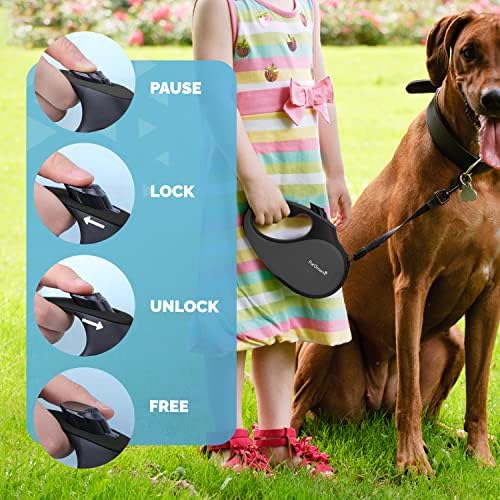FurDreams Dog Lead - Retractable, Anti-Tangle Nylon Tape Leash Lock Button, Comfortable Handle, Multiple Sizes & Colours - 5m Extendable for Dogs Under Your Control! Heavy Duty Small Up to 15kg
