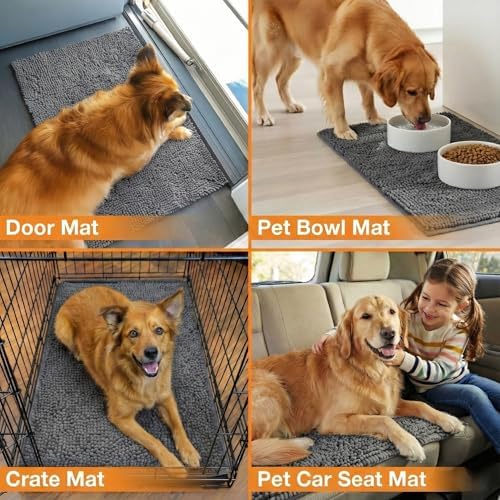 Neater Pets Muddy Paws Dog Door Mat 36” x 24” – Super Absorbent & Quick-Dry Chenille Doormat for Trapping Dirt, Water, Mud - Non-Slip, Machine Washable Pet Rugs for Entryway, Indoor Mud Mats, Charcoal