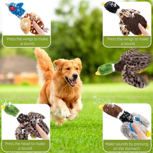 Extra-Plush Stuffing-Free Duck Dog Toy, Soft Plush Squeaky Toy with 2 Squeakers and Crinkle Wings for Small Medium Dogs, Long Pile Toy for Gentle Chewers