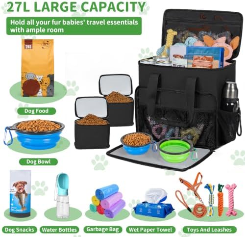TORIBIO Large Dog Travel Bag for Supplies with Food Bowl