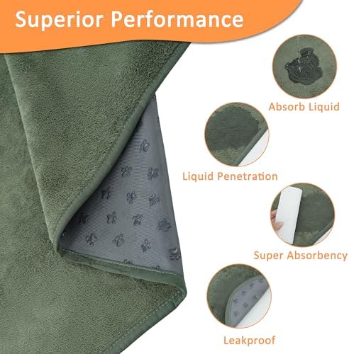 Bunlitent Reusable Pee Pads for Dogs, 48'' x 48'', 3Packs, Quick-Dry, Green
