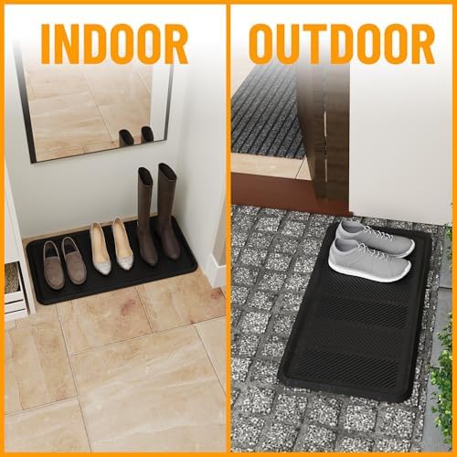 Ottomanson Indoor/Outdoor Boot Tray Non-Slip Rubber 16" x 32" Modern Entryway Mat for Entryway, Patio, Backyard, Garage, 16" x 32", Black