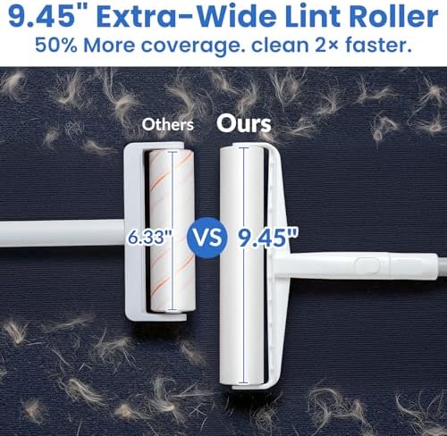 DELOMO 9.45” Large Lint Roller Refills, 6 Packs, 540 Extra Sticky Sheets