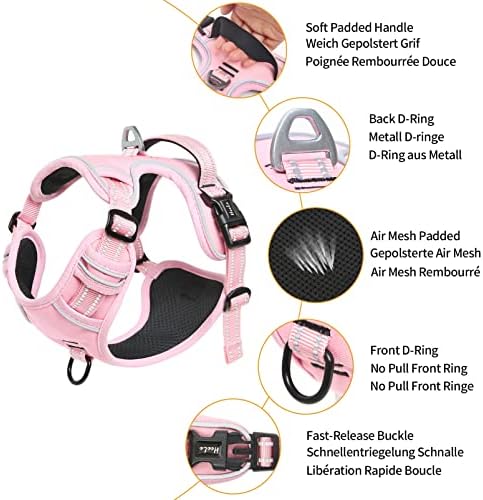 HEELE Dog Harness, No Pull Adjustable Padded Reflective Harness for Small Medium Large Dogs with Handle for Walking Training, Pink, XL