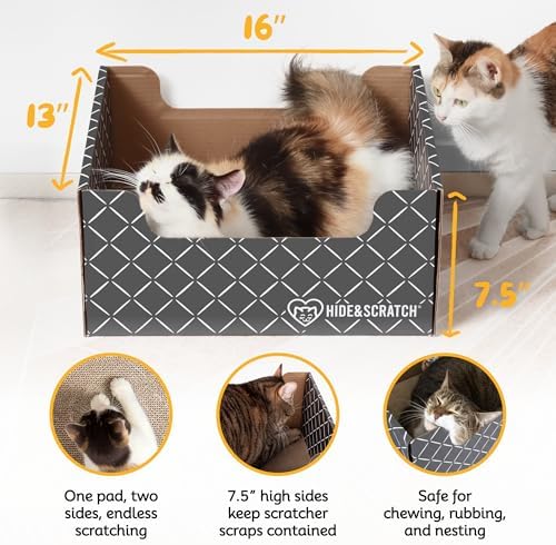 Hide & Scratch Cardboard Cat Scratcher Box & Bed Dark Grey Diamond Pad