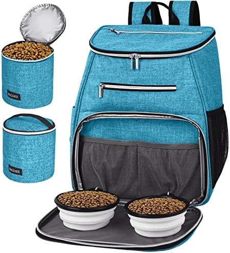 BAGLHER 丨Dog Travel Bag Backpack, Airline Approved Pet Supplies Backpack, Dog Travel Backpack with 2 Silicone Collapsible Bowls and 2 Food Baskets Sky Blue