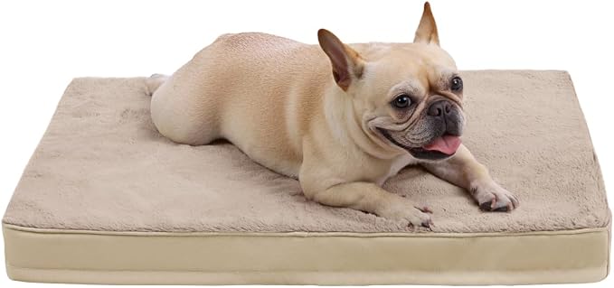 KSIIA Orthopedic Dog Bed for Small Dogs with Waterproof Lining, Khaki,23x17 | Deluxe Soft Plush Dog Crate Bed, Washable Pet Mat with Removable Cover & Egg Crate Foam for Small Dogs Sleeping & Relaxing